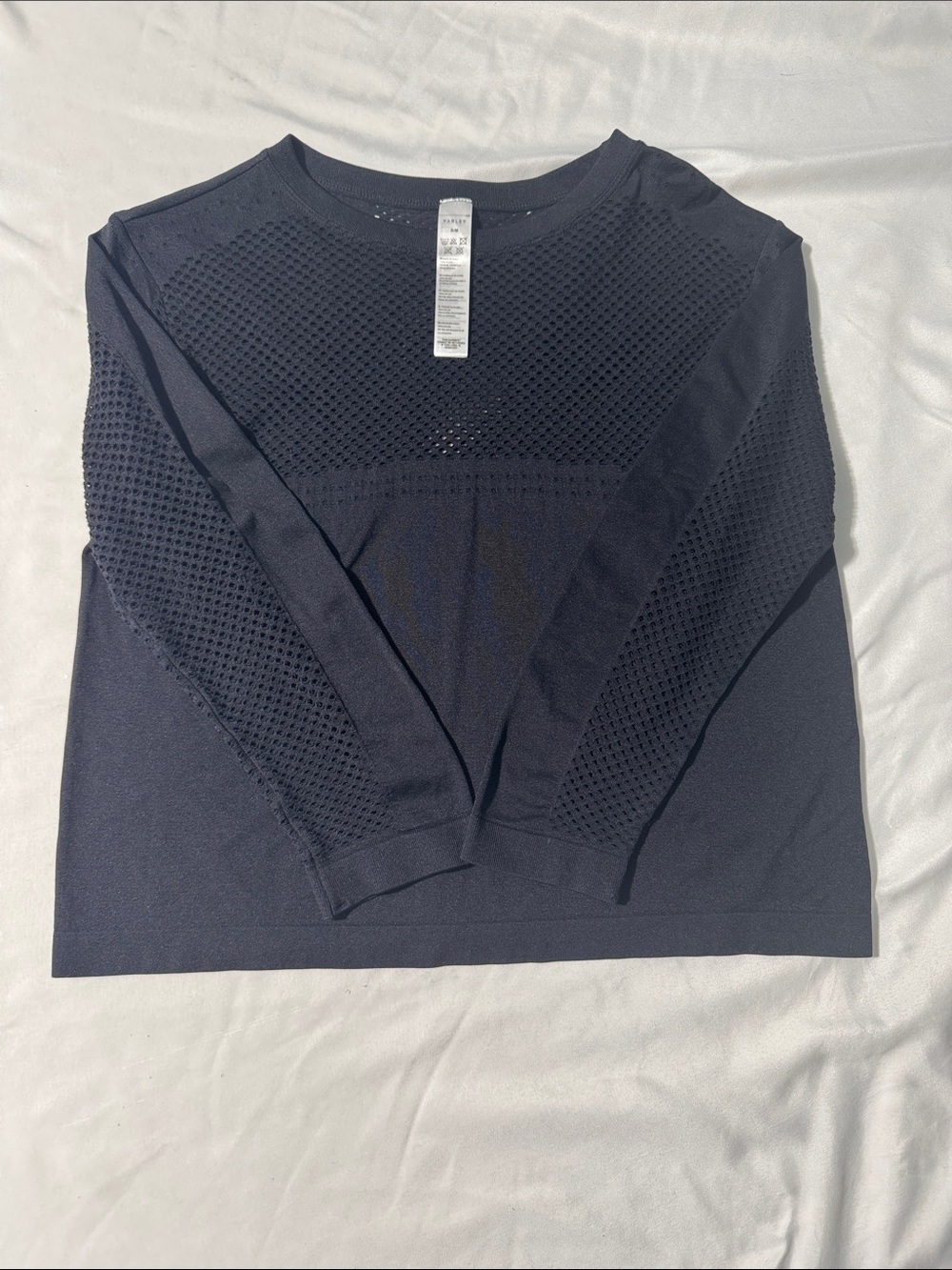 Varley S/M Black Navy Mesh Long Sleeve Crop Top Activewear Workout Athleisure